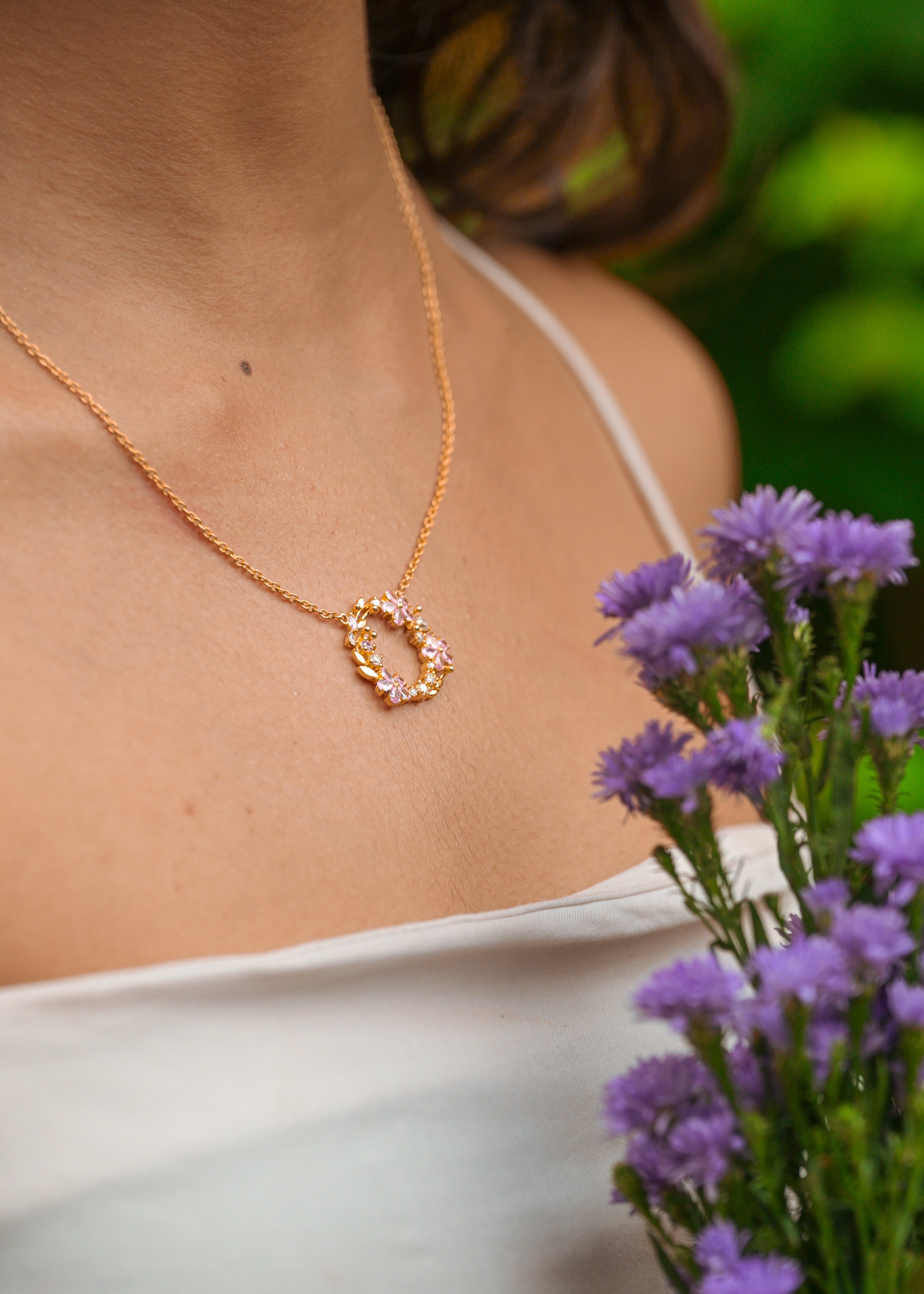 Veesaraa bracelet styled outdoors with soft florals